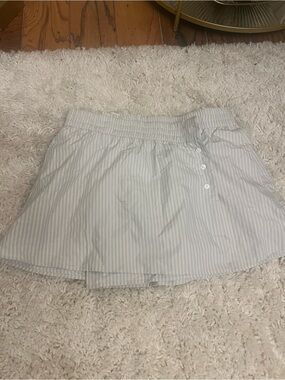 Light Blue Striped Women's Skort with Button Detail